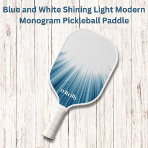 Raquette De Pickleball Bleu et blanc Lumière Lumière Moderne Monogramme