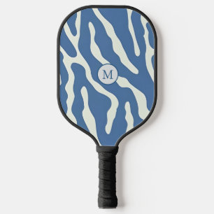 Raquette De Pickleball Bleu et crème Moderne Abstrait Wavy Lines Motif