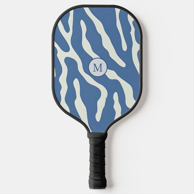 Raquette De Pickleball Bleu et crème Moderne Abstrait Wavy Lines Motif (Recto)