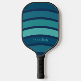 Raquette De Pickleball Bleu et Turquoise des ondes rétro et nom