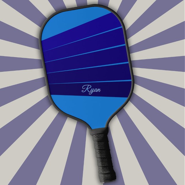Raquette De Pickleball Bleu foncé rayures et votre nom sur bleu (Créateur téléchargé)