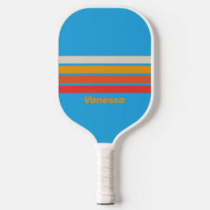 Raquette De Pickleball Bleu Surf Délavé sur Rayures avec Nom