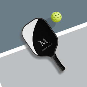 Raquette De Pickleball Bloc de couleur inverse noir et blanc Monogramme