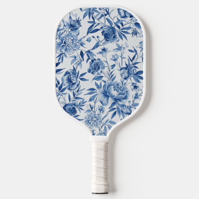 Raquette De Pickleball Blue Chinoiserie Watercolor Floral Botanical (Recto)