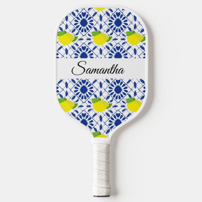 Raquette De Pickleball Blue Geometric Lemon Tile (Recto)