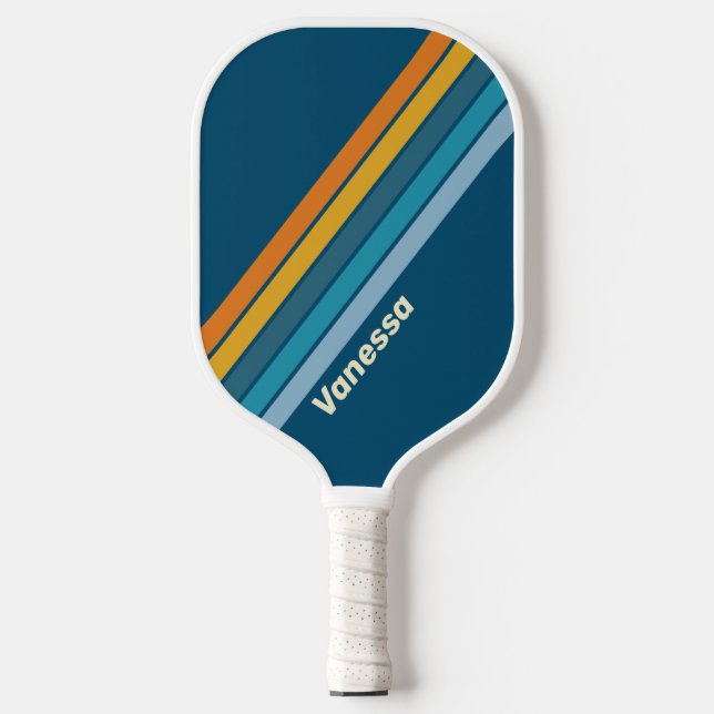 Raquette De Pickleball Blue Sun Striped with Name (Recto)