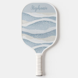 Raquette De Pickleball Blue Winter Snowfall Wave Personalized Pattern