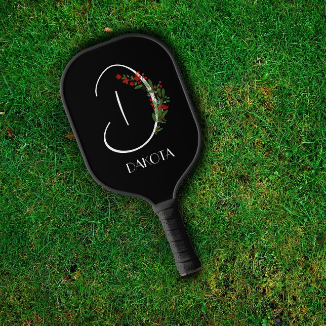 Raquette De Pickleball Boho aquarelle monochrome lettre D noir (Créateur téléchargé)