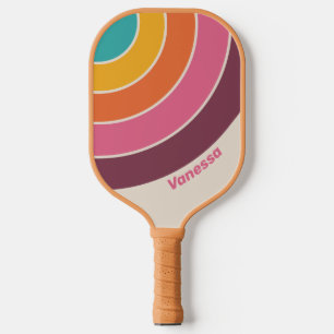 Raquette De Pickleball Bonbon Vintage Arc-en-ciel Cercle Rayure avec Nom