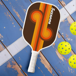 Raquette De Pickleball Boucle à rayures rétro Brown Sugar avec nom