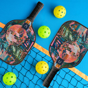 Raquette De Pickleball Boule Neon Jungle Disco Monogramme rétro funky