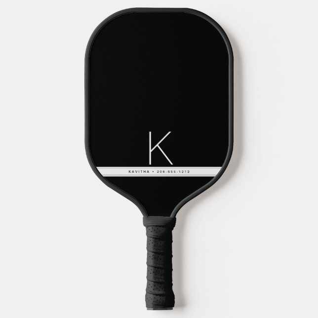 Raquette De Pickleball Bouton noir blanc simple moderne Monogramme (Recto)
