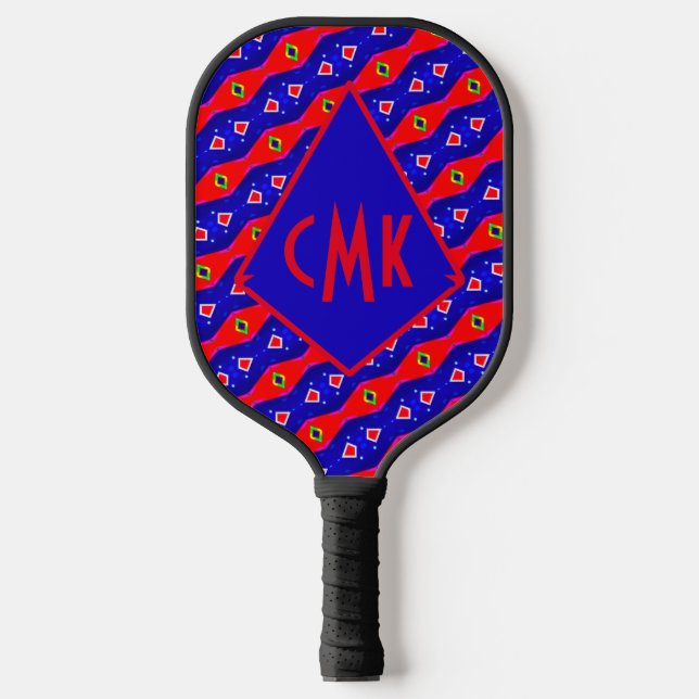 Raquette De Pickleball Bright Rouge et Bleu Art numérique Diamond Trellis (Recto)