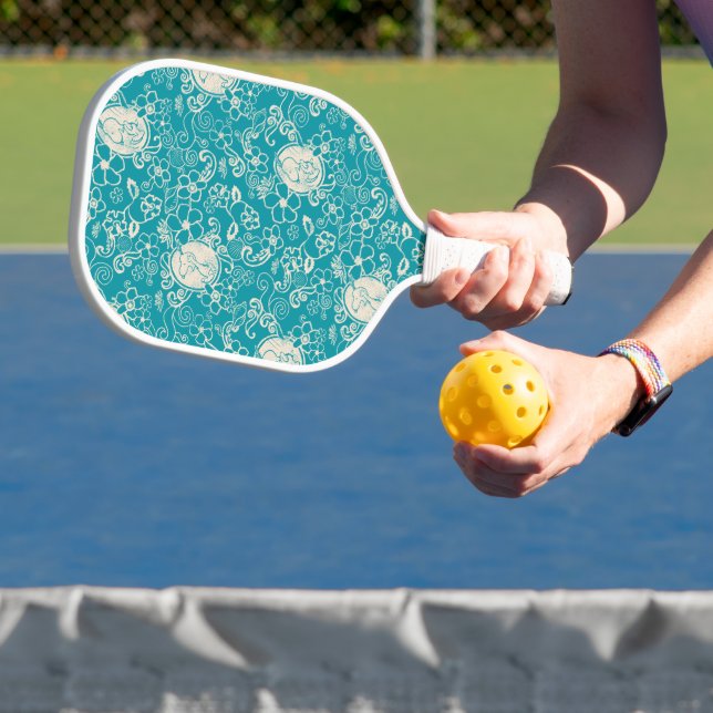 Raquette De Pickleball cacahuètes | Snoopy Turquoise Tropical Beach Motif (Insitu)