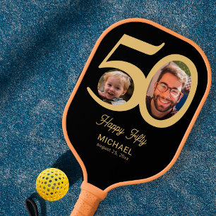 Raquette De Pickleball cadeau de 50e anniversaire noir or 2 photos nom