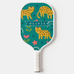 Raquette De Pickleball Cadeau Personnalisé de Nom de Jungle de Léopard Co