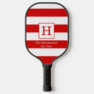 Raquette De Pickleball Cadre monogrammé rayé fond rouge blanc SV fait mai