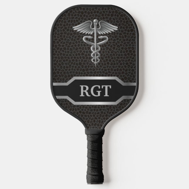 Raquette De Pickleball Caducée personnalisée Noir & Argent (Recto)