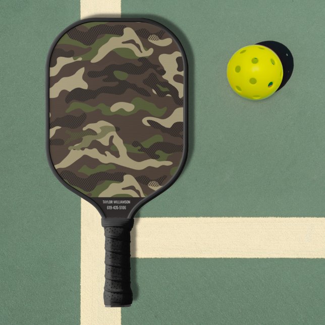 Raquette De Pickleball Camo Motif Cool Camouflage Nom du texte personnali (Créateur téléchargé)