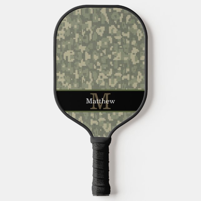 Raquette De Pickleball Camo numérique chasseur militaire Monogramme initi (Recto)
