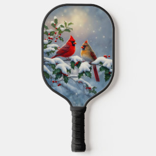 Raquette De Pickleball Cardinaux rouges et Holly en neige