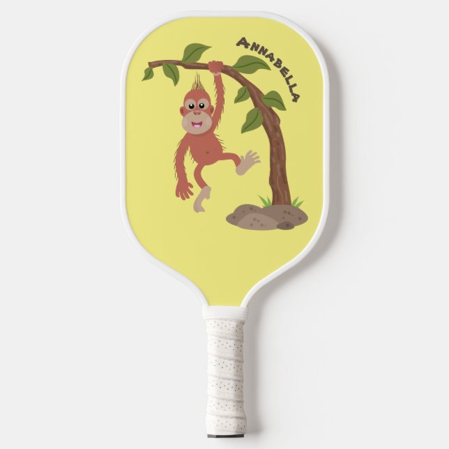 Raquette De Pickleball Caricature de bébé orangoutan joyeux (Recto)