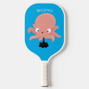 Raquette De Pickleball Caricature de bébé pieuvre rose mignonne humour