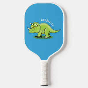 Raquette De Pickleball Caricature de dinosaure de triceratops vert mignon
