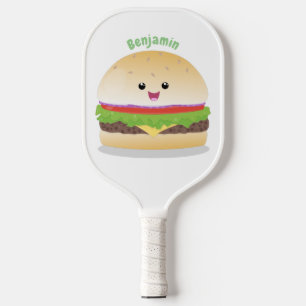 Raquette De Pickleball Caricature de hamburger kawaii joyeux