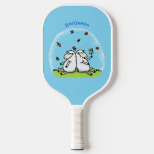 Raquette De Pickleball Caricature de moutons mignons amis et papillons