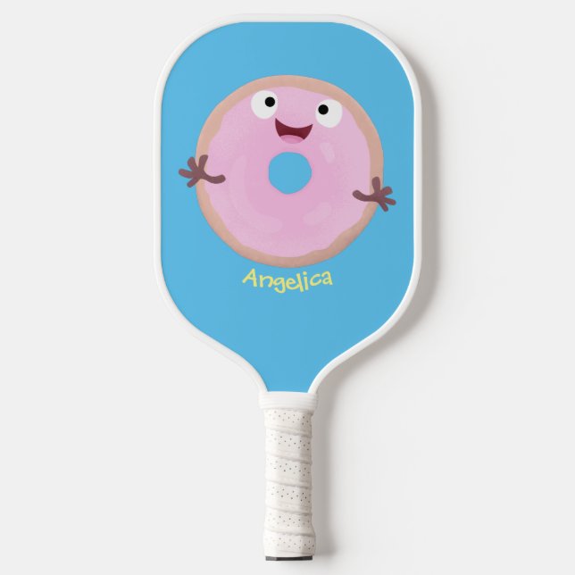 Raquette De Pickleball Caricature joli beignet rose vitré (Recto)