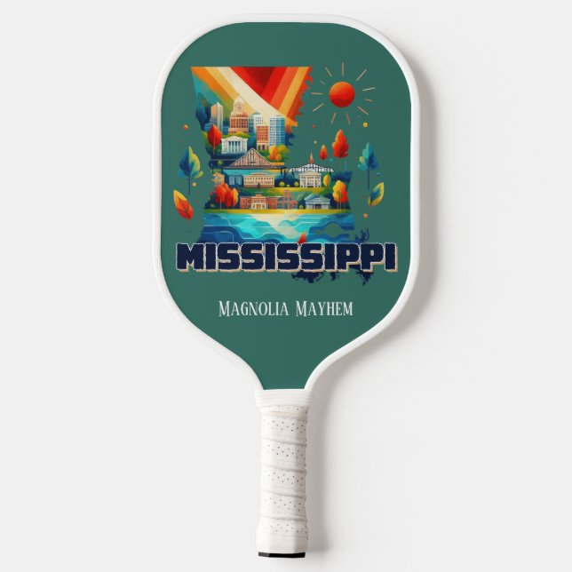 Raquette De Pickleball Carte de voyage Retro État du Mississippi (Verso)