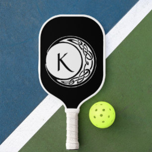 Raquette De Pickleball Celtic Knotwork Cercle de Lune Monogramme Noir Bla