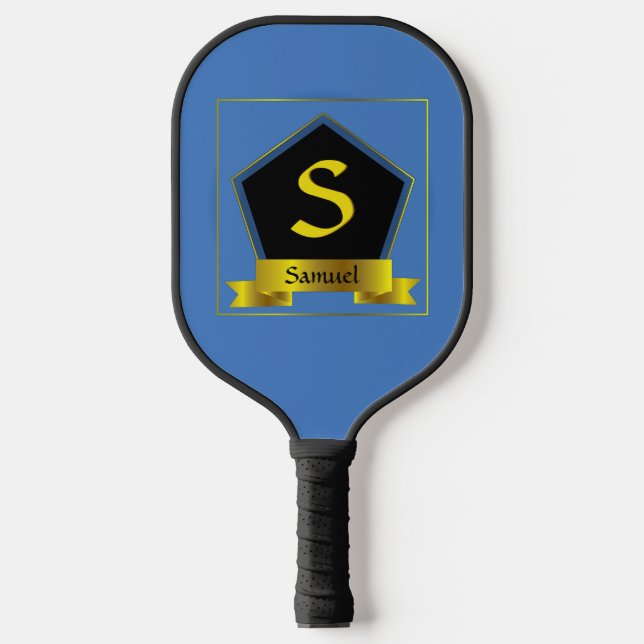 Raquette De Pickleball Changer Initial, Ajouter Nom, Gold Shield Ruban bl (Recto)