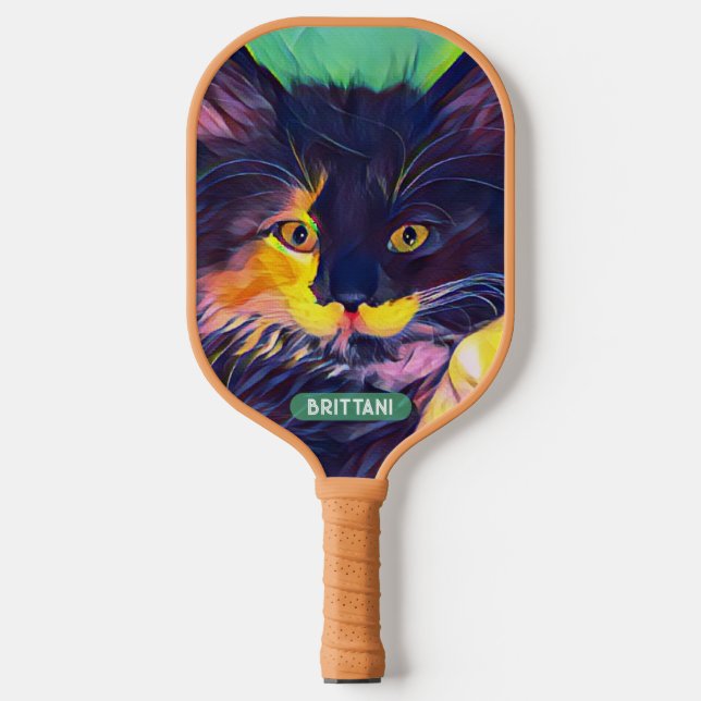 Raquette De Pickleball Chat noir personnalisé, couleurs modernes (Recto)