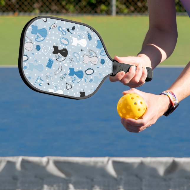 Raquette De Pickleball Chats du coeur bleu du milieu du siècle (Insitu)
