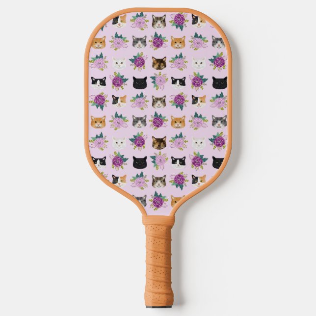 Raquette De Pickleball Chats Floraux violets (Recto)