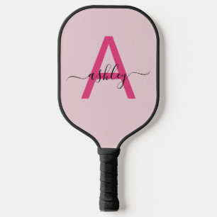 Raquette De Pickleball Chaud rose moderne Script Girl Monogramme Nom