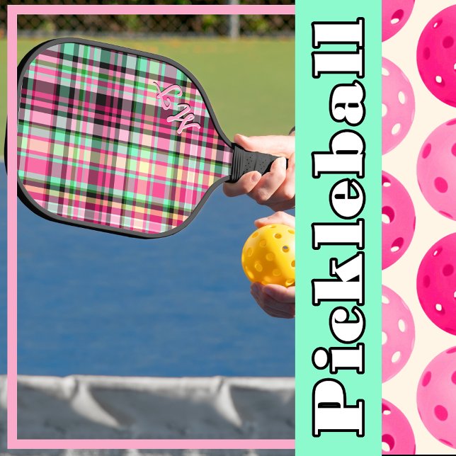 Raquette De Pickleball Chaussure Lady rose Fleur sauvage rose et noir (Pink Lady Slipper Wildflower Plaid Pink and Black Personalized with Initials Pickleball Paddle)