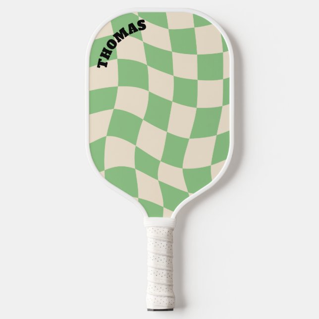 Raquette De Pickleball Checkerboard Super Retro Nom personnalisable (Recto)