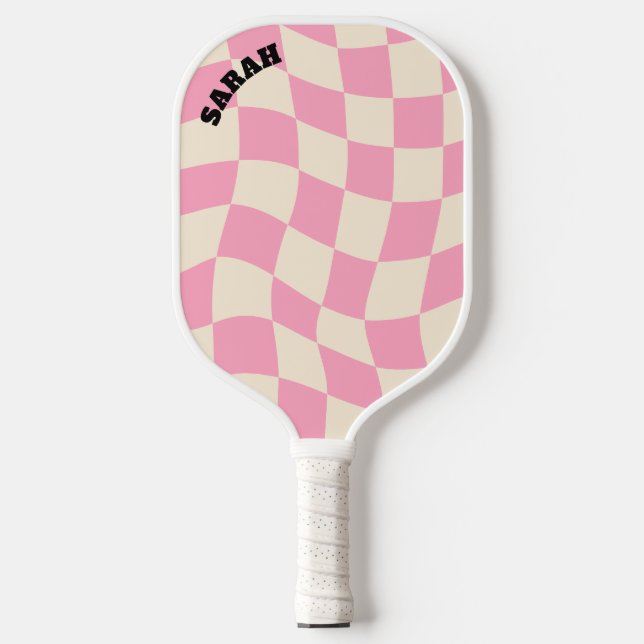 Raquette De Pickleball Checkerboard Super Retro Nom personnalisable (Recto)