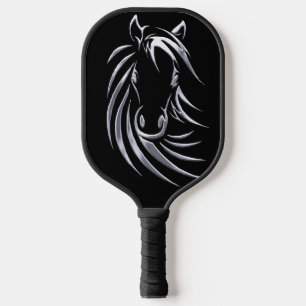 Raquette De Pickleball Cheval argenté tête sur noir