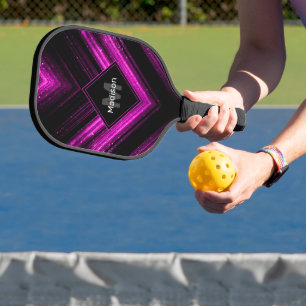 Raquette De Pickleball Chevron noir rose chaud brillant métallique Monogr