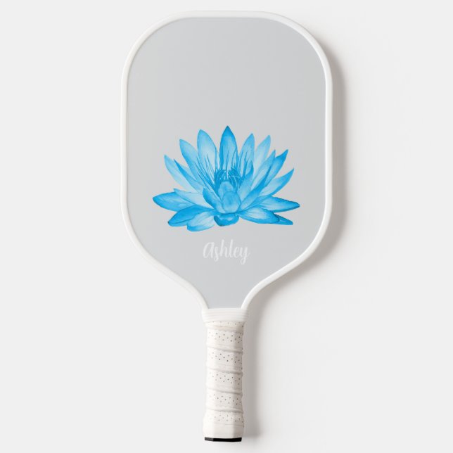Raquette De Pickleball chic lotus baby blue personalized script (Verso)