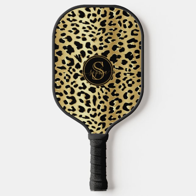 Raquette De Pickleball Chic Metallic Gold & Black Empreinte de léopard Gi (Recto)