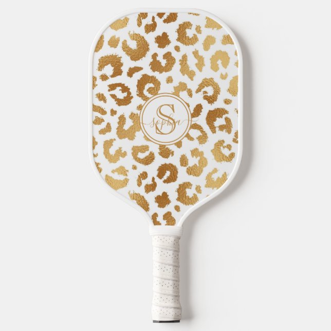 Raquette De Pickleball Chic Metallic Gold & White Empreinte de léopard Gi (Recto)