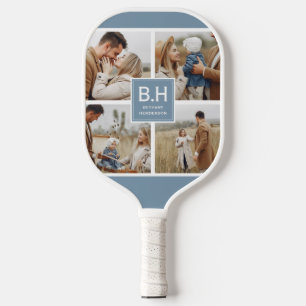 Raquette De Pickleball Chic Monogramme 4 Photo Collage Pickleball Paddle