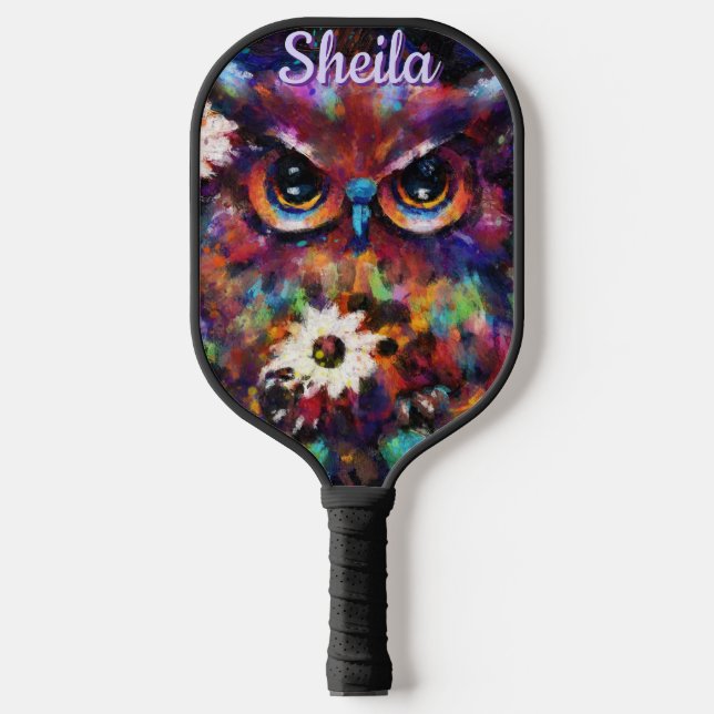Raquette De Pickleball Chouette florale impressionniste de Whimsical Pers (Recto)