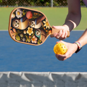 Raquette De Pickleball Chouettes et fleurs Moderne Haeckel