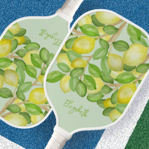 Raquette De Pickleball Citrons jaunes sur dames de nom personnalisé vert